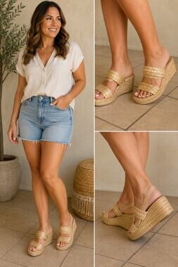 🆕Splendid Goldi Women’s Raffia Platform Wedge Slide Sandals 11 Boho Resort NIB